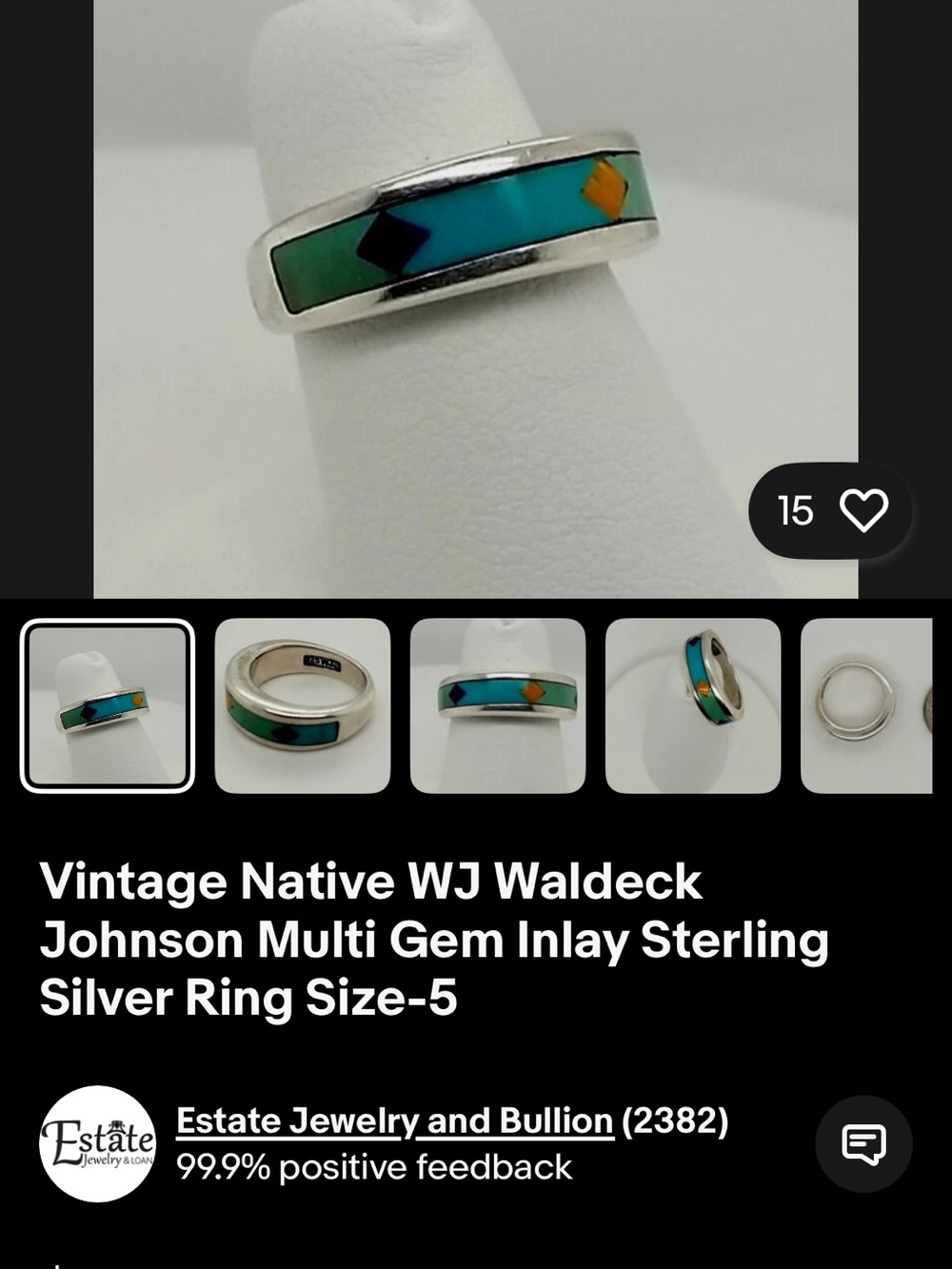 Vintage Sterling Turquoise Inlay Ring